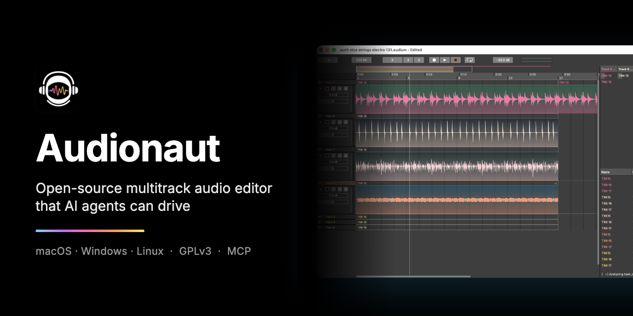 Audionaut app window with multiple audio tracks laid out horizontally