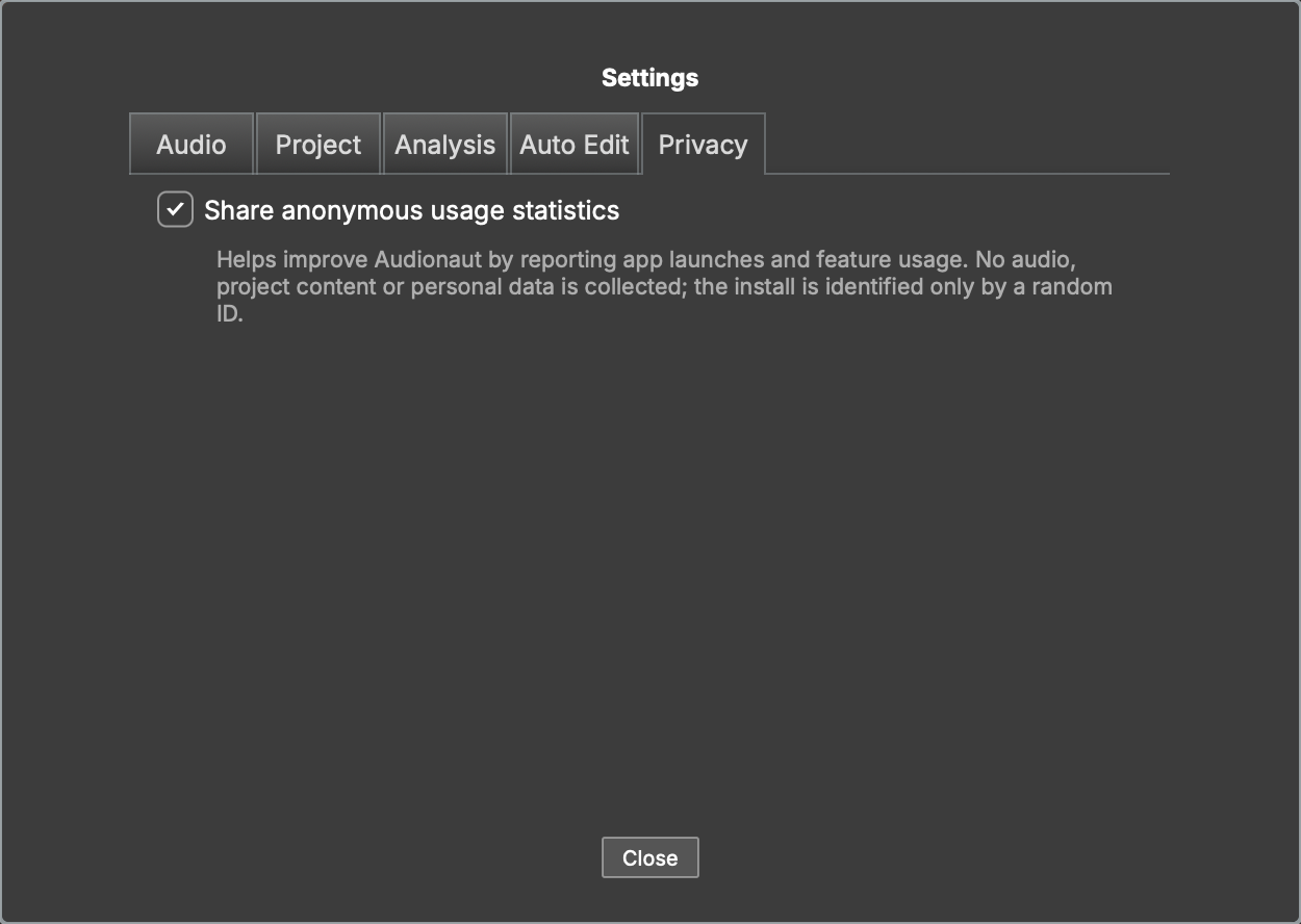 Settings → Privacy: the opt-in toggle